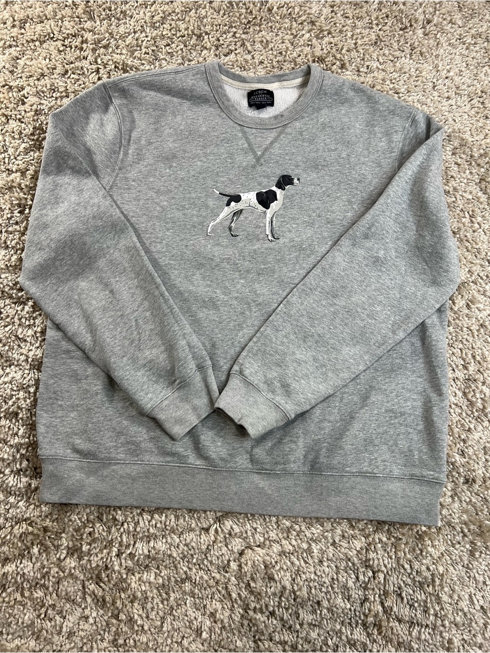 J. Crew Gray Crewneck Sweatshirt with Pointer Motif XL